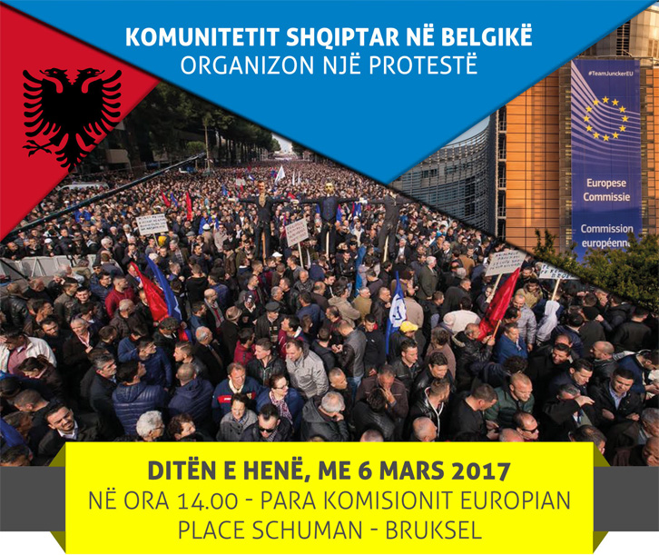 FOTO/ Bruksel, shqiptarët protestë mbështetëse për opozitën përballë zyrave të KE-së