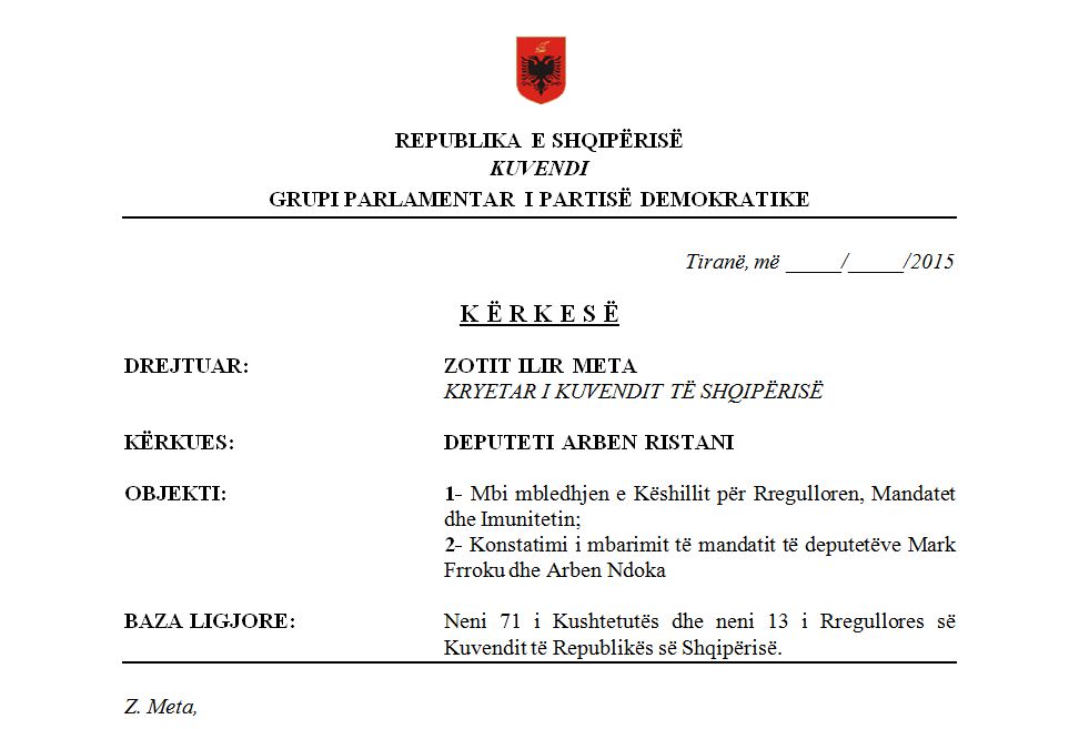 Ristani letër Metës: Të mblidhet Këshilli, të shqyrtohen mandatet e Frrokut e Ndokës