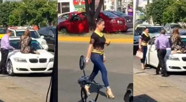 VIDEO/ Protesta e gruas, hipën mbi kapakun e veturës së burrit, që ai mos të ikte me dashnoren e tij