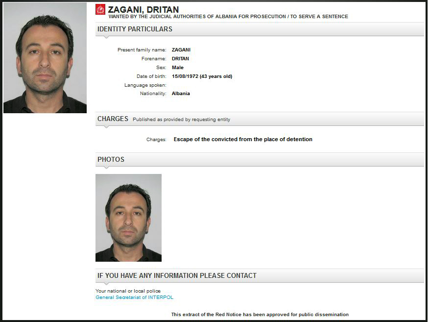 Akuzoi Tahirin për trafik droge, Zagani shpallet në kërkim ndërkombëtar