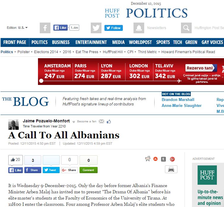 Huffington Post trondit sërish: “Një thirrje për shqiptarët”