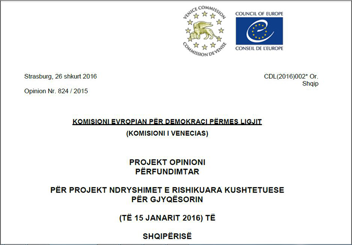 RAPORTI PLOTË (shqip)/ Opinioni dhe rekomandimet e Komisionit të Venecias për Reformën në Drejtësi