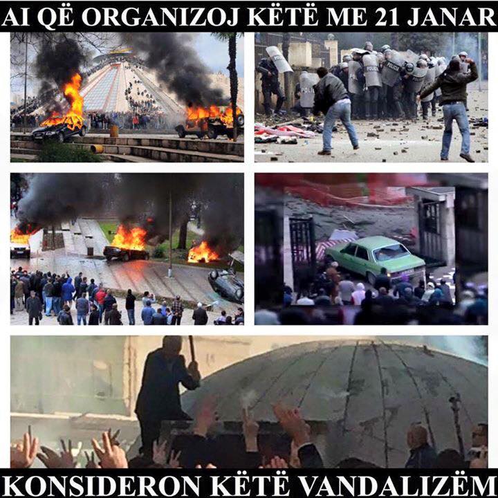 FOTO LAJM/ Dallimi mes djegies së pronës publike dhe shkatërrimit të një simboli komunist