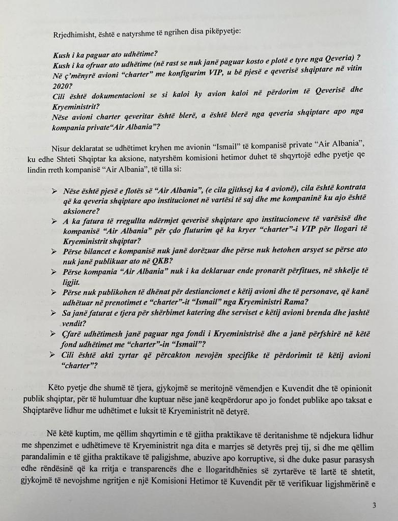 PD, kerkesë për hetim parlamentar për udhëtimet me çarter të Ramës