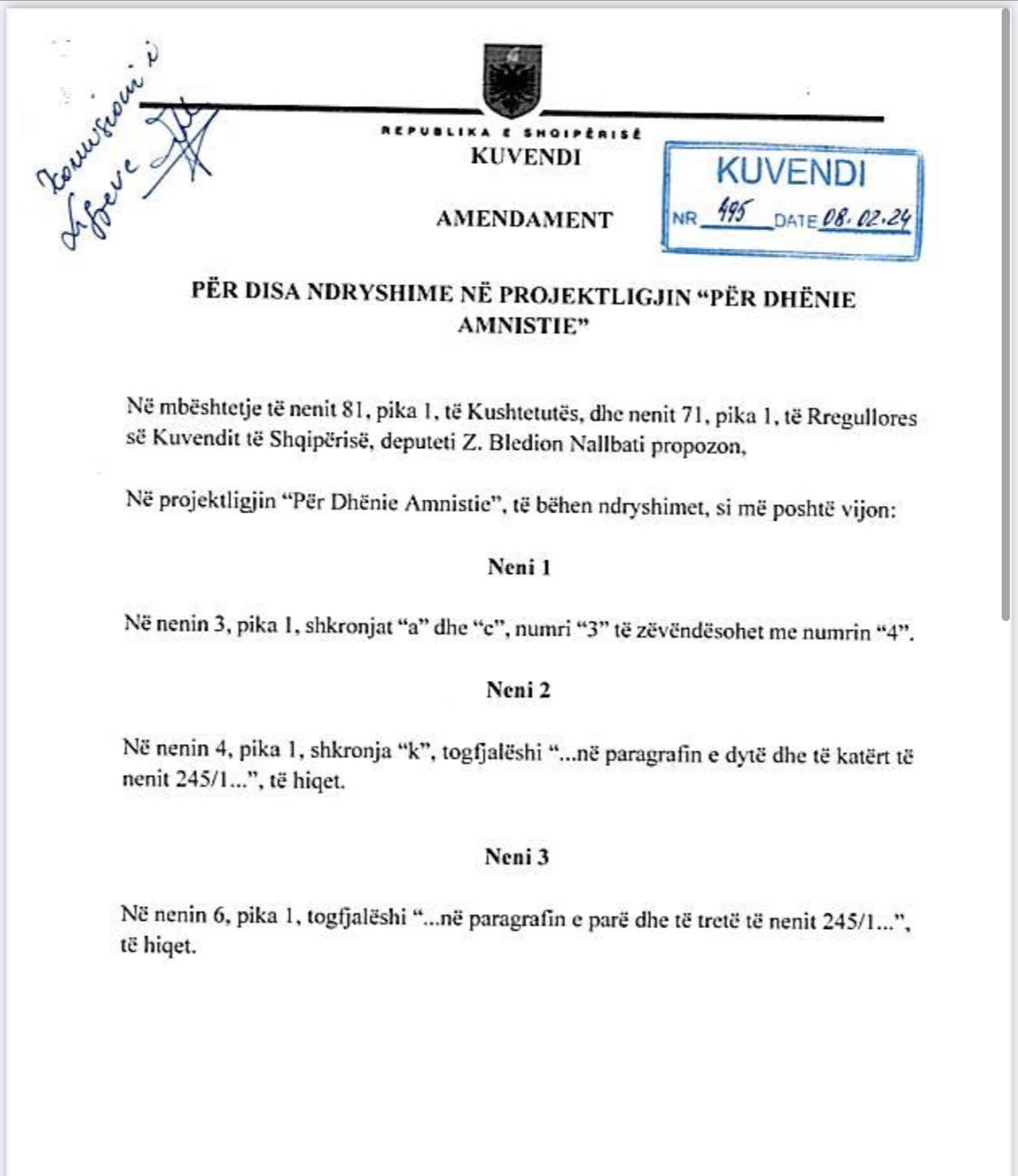 Nallbati përgënjështron mazhorancën: Nuk kam propozuar amandament për të korruptuar. Ja kush deputet e ka bërë