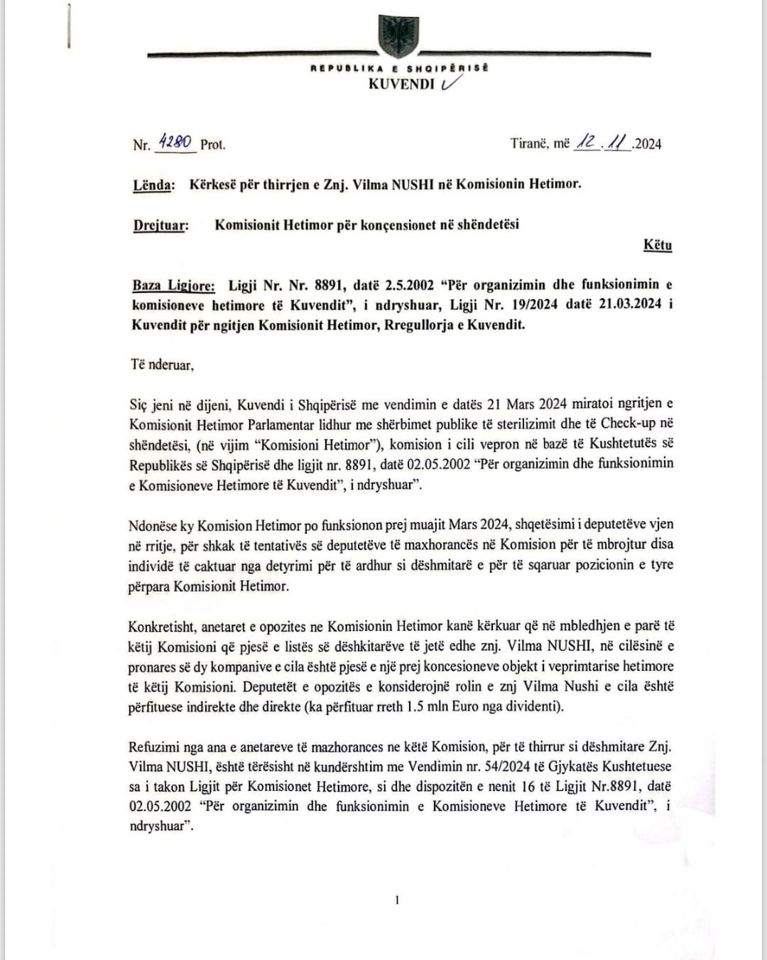 DOKUMENTI/ Komisioni hetimor për Konçesionet në Shëndetësi/ Thirren për të dëshmuar Edi Rama dhe Vilma Nushi