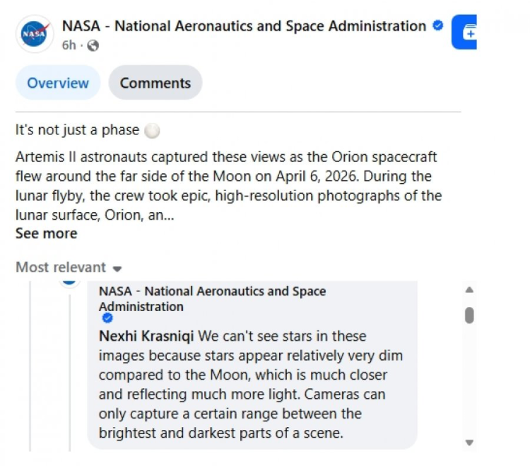Debati i shqiptarit me NASA për fotot e Artemis: Pse nuk duken yjet!