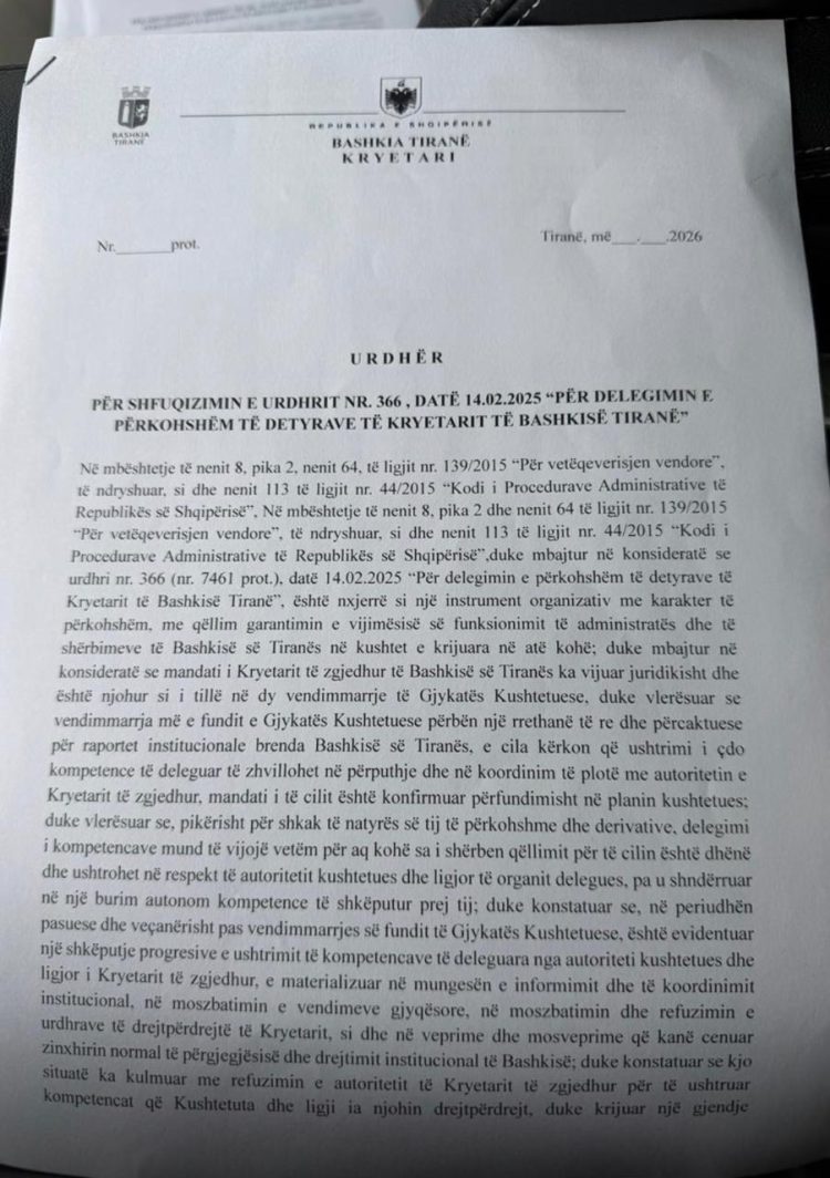 Veliaj i rimerr Bashkinë e Tiranës, Edi Ramës. Shkarkon Ristanin